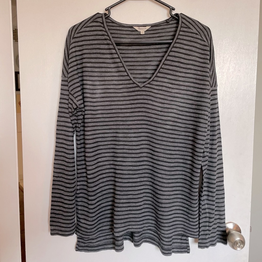 Madewell Striped V-Neck Shirt - Size S - Picture 1 of 9